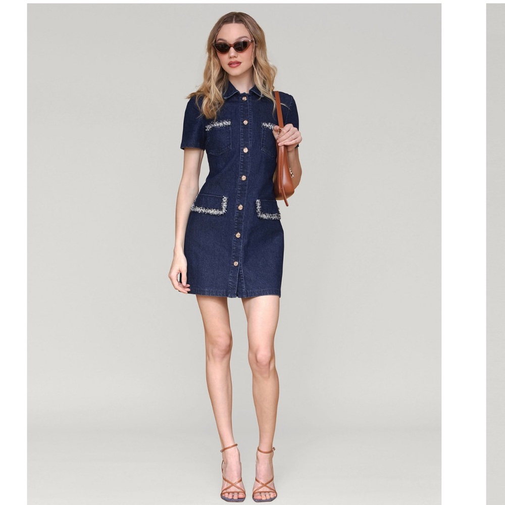 Avec Les Filles Navy Denim Mini Dress - Picture 2 of 9